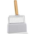 UFECODO Fast Sifting Cat Litter Scoop with Holder Stand, Stainless Steel Poop Scooper with Ergonomic Wood Handle, Heavy Duty and Easy Clean - size: 0.3inch gap