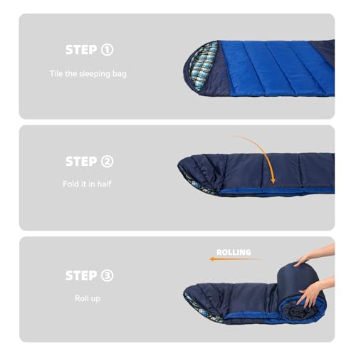 Cotton Flannel Lined Sleeping Bag for Adults Teens Kids, Cold Weather & Warm, 3 Seasons, Lightweight Compact Camping Essentials Equipment, Hiking, Outdoor, Travel - color: Navy Blue