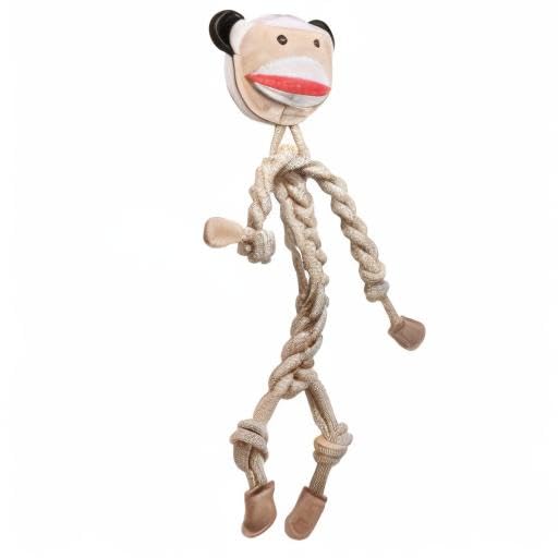 HuggleHounds Natural Rope Knottie - Leather Dog Toys for Aggressive Chewers, All Natural Cotton, Interactive Leather Toy for Small or Large Dog Breeds, Tough & Durable Chew Toy - Stuey Sock Monkey