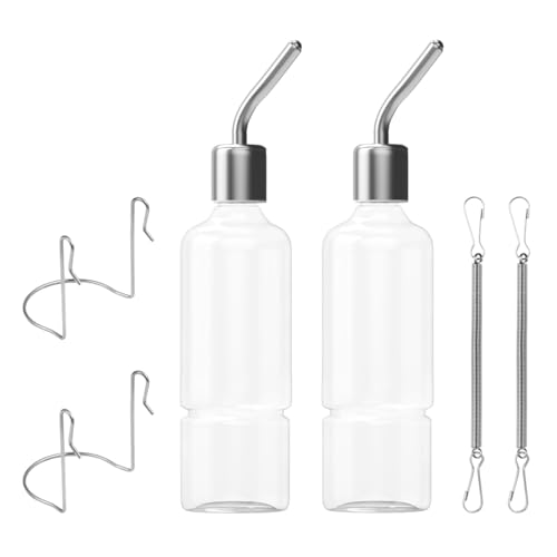 2Pcs No-Leak Pet Water Bottles - Easy Install Hanging Dispensers for Rabbits, Chinchillas, Guinea Pigs, Transparent Design, Durable Materials