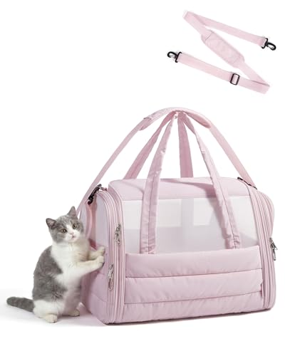 BAGSMART Cat Carrier Soft-Sided Puffy Quilted Collapsible Pet Travel Bag | Pet Carrier for Small Medium Cats Dogs Puppy, Load Up to 25 Lbs for Outdoor Use, Pink - color: Baby Pink, size: 19.3"L x 13.0"W x 13.0"H