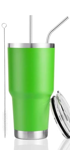 D·S 30 oz Lime Tumbler Double Wall Vacuum Insulated Travel Coffee Mug | Double Wall Vacuum Suit Cold and Hot Drink Fits in standard car cup holders With Splash-Proof Lid - color: Lime Green