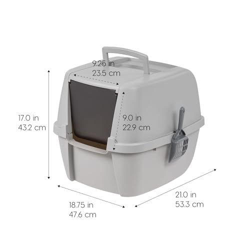 IRIS USA Large Front Door Cat Litter Box, Walk-In Entry, Gray | Nervous Cats, Flip Door Access, Covered Walk-Through, Private Enclosure Design, Privacy Hood, Contained Environment - color: Gray, style: Jumbo Enclosed