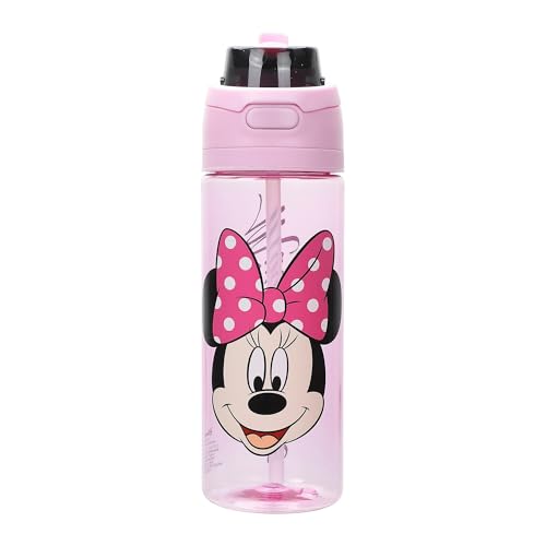 Bioworld Minnie Mouse Classic Big Face Pink 24 Oz Plastic Water Bottle With Dual Spout Lid - color: Minnie Mouse Classic Big Face