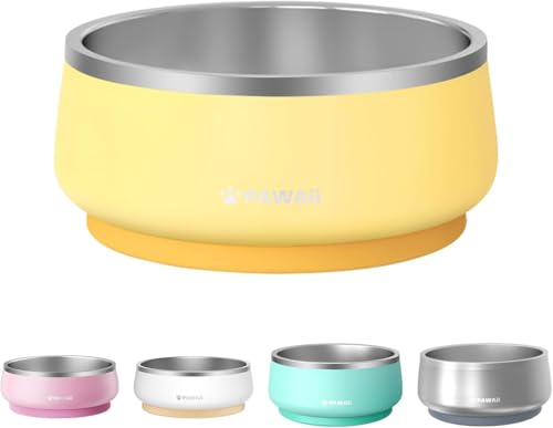 Pawaii Dog Bowl,34 oz Stainless Steel Food and Water Bowl,ID Tag,1 Pack | Double-Wall Design,Non-Slip Rubber Base,Dishwasher Safe,Smooth Open Design, Not a Slow Feeder,Easy-Rinse Interior - color: Cheese Yellow, size: 34oz