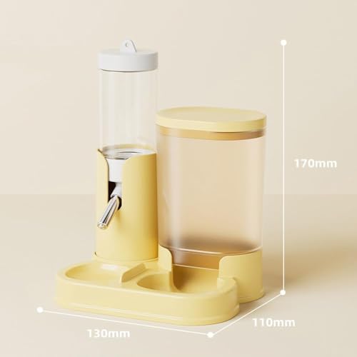 Leak-Proof Hamster Water Bottle & Automatic Feeder Combo | Transparent Food Dispenser with Stainless Steel Nozzle, Easy to Clean（Yellow)