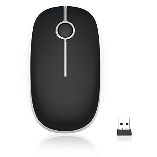 VssoPlor Wireless Mouse, 2.4G Slim Computer Laptop Mouse, Black and Silver | Portable Mouse, Plug & Play USB Nano Receiver, Quiet Silent Optical Mice for Notebook, PC, Laptop, Computer, Windows, Mac - color: Black and Silver