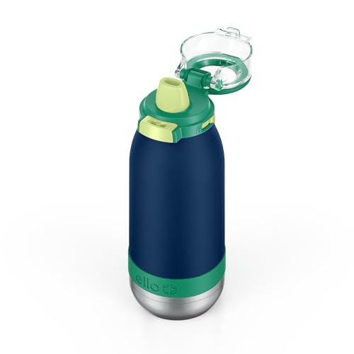 Ello Emma 14oz Insulated Stainless Kids Water Bottle with Straw, Tidal Wave | Insulated stainless steel kids water bottle with straw, leakproof locking lid, carry handle, and cold drinks for school - color: Tidal Wave