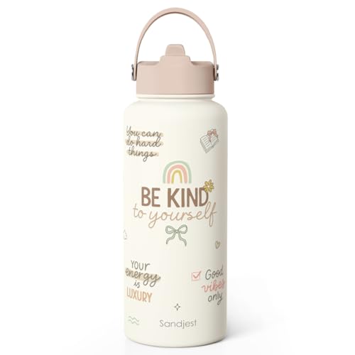 Inspirational Gift for Women, Water Bottle Stainless Steel 32oz with Lid & Straw, Positive Affirmations Insulated Bottles Gifts for Girls Friends Teens Birthday Christmas - color: Inspiration