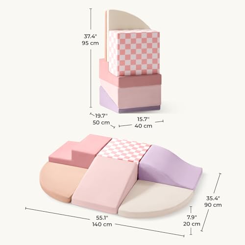 Tiny Land Soft Foam Climbing Blocks for Toddlers, 6-Piece Foam Blocks - color: Pink Pastel