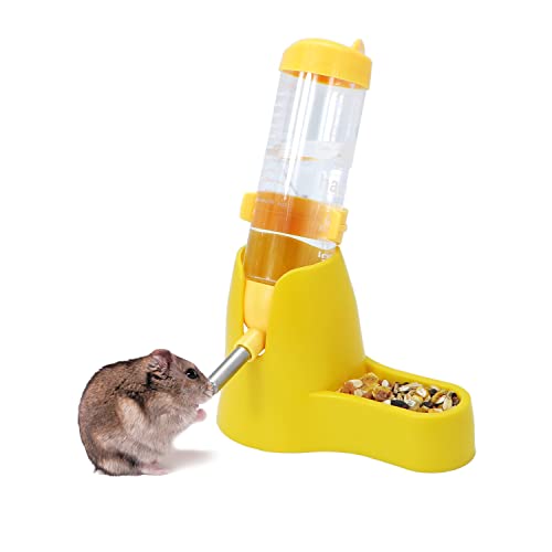 Wontee 3 in 1 Hamster Water Bottle with Food Bowl Hideout Base 125ML Yellow | Water dispenser, food container, hideout, stable base, easy to refill, for glass tank/cage, dwarf hamster/mouse/gerbil, 4.2oz - color: Yellow, size: 125ML