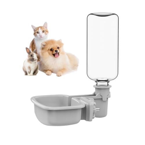 Pet Water Bottle for Cage, Anti-Overflow Gravity Water Bowl Dispenser for Puppies, Cats, Rabbits, Ferrets, Guinea Pigs, and Other Small Animals (Gray, 16oz) - size: 16oz