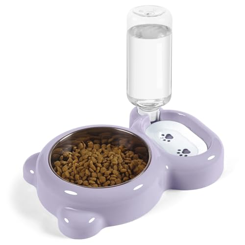 Dog Bowls, Cat Food and Water Bowl Set with Water Dispenser and Stainless Steel Bowl for Cats and Small Dogs - Purple - color: Purple