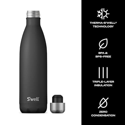 S'well Stainless Steel Water Bottle, 25oz, Onyx, Triple Layered Vacuum Insulated Containers Keeps Drinks Cold for 48 Hours and Hot for 24, BPA Free, Perfect for On the Go - color: Onyx, size: 25 Ounces