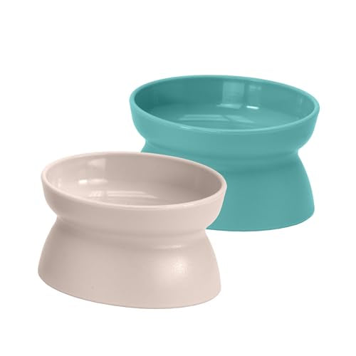 Kitty City Elevated Cat Bowls (Set of 2), Whisker-Friendly Raised Cat Food & Water Dishes, Modern Pedestal Design, Dishwasher Safe, 10.8 oz Each – Teal & Light Pink - color: Pastel, style: Large - Standard