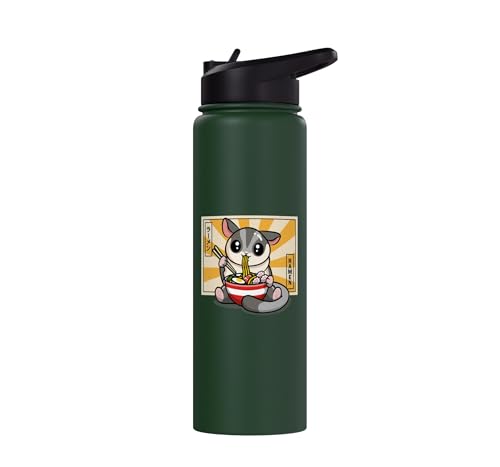 Womens Girls Cute Kawaii Japanese Ramen Sugar Glider Lover Stainless Steel Insulated Water Bottle - color: Dark Green