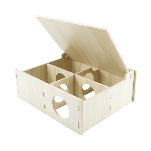 Amonk 7x8.6x3in Multi-Chamber with Play Tunnel Hamster House for Small Pets | Flip Cover Design, Multi-Chamber Hamster House, Secret Peep Shed with User Manual