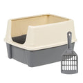 Amazon Basics Large Cat Litter Box with High Sides, Open Top for Easy Access, Includes Scoop with Storage, 19" x 15" x 11.75", Grey/Beige - color: Grey/Beige, style: Open Top
