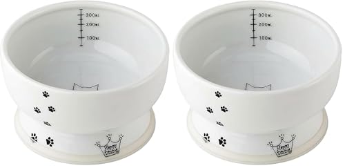 Necoichi Raised Cat Water Bowl, Elevated, with Measurement Lines, Dishwasher and Microwave Safe (Cat, Regular) (Pack of 2) - color: Cat, size: Regular (Pack of 2)