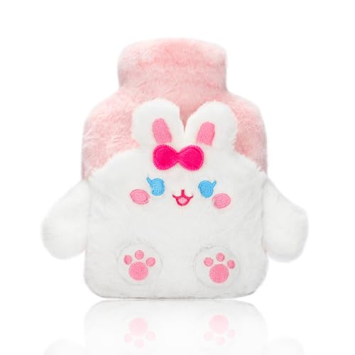 Rabbit Rubber Hot Water Bottle with Soft Removable Knit Outer Lid, Super Quality Classic Rubber Hot and Cold Water Bottle with Cute Image Hand Feet Warmer and Shoulder Pain Relief - style: RSD-Hot-Rabbit