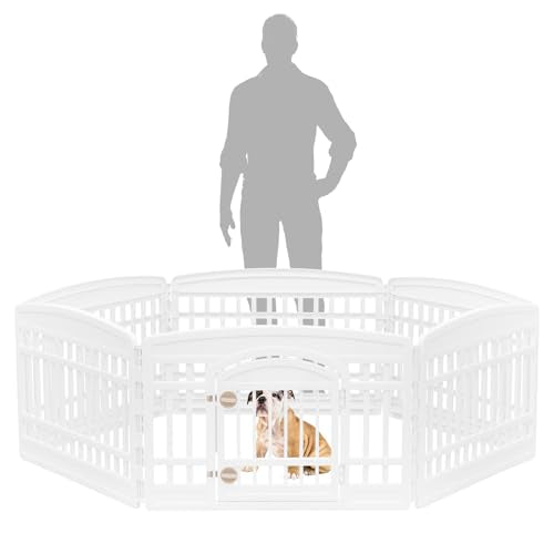 IRIS USA 6-Panel Dog Playpen, Pet Enclosure, White | Puppy Training, Custom Pen Configuration, Flexible Boundary, Configurable Layout, Secure Door Latch, Stable Non-Tip Base - color: White, size: 6 Panel - 24" H