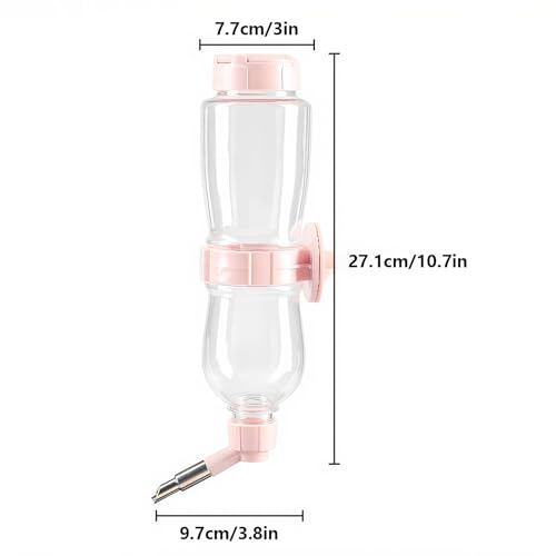 Pink 17oz/500ml No Drip Guinea Pig & Rabbit Water Bottle | Ideal chinchilla water bottle no drip. 500ml leak-proof pink dispenser keeps your small pet's cage clean and dry