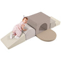 Merax Indoor Soft Foam Tunnel Climber, Toddler Climbing Toys with Tunnel | Soft Climb and Crawl Playset Baby Soft Foam Blocks with Steps and Ramp, 7-piece - color: Cappuccino