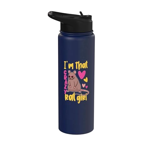 Funny Rat Design for Girls and Women Stainless Steel Insulated Water Bottle - color: Navy Blue