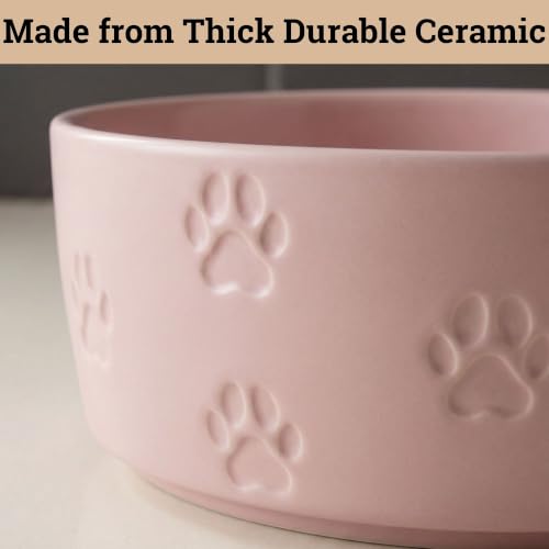 Ceramic Dog Bowl Set of 2 w/ Anti-Skid Base 6.5"W x 2.5"H, 3.8 Cup Capacity | Thick Ceramic, Dishwasher Safe, Anti-Skid Rubber Base, 3.8 Cups per Bowl, Ceramic Food & Water Bowls Set of 2 for Medium Dogs - color: Blush Pink, size: Medium