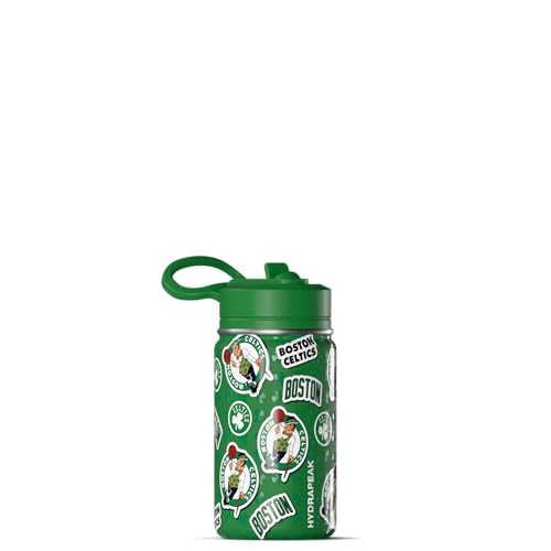 Hydrapeak NBA Officially Licensed Boston Celtics Mini 14oz Kids Stainless Steel Water Bottle with Straw Lid & Flexible Handle, Double Wall Insulated, Spill Proof, Perfect for Back to School - color: Boston Celtics