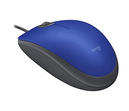 Logitech M110 Wired USB Mouse, Silent Buttons, Comfortable Full-Size Use Design, Ambidextrous PC/Mac/Laptop - Blue - color: Blue