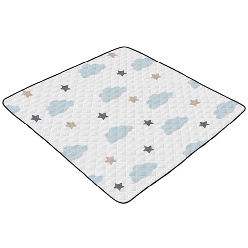 Baby Play Mat Blue Clouds Stars White Doodle 50 x 50 Playpen Mats for Floor Play Gym Crawling Mat Non-Slip Cushioned Baby Playmat for Infants, Babies, Toddlers - color: multi 17