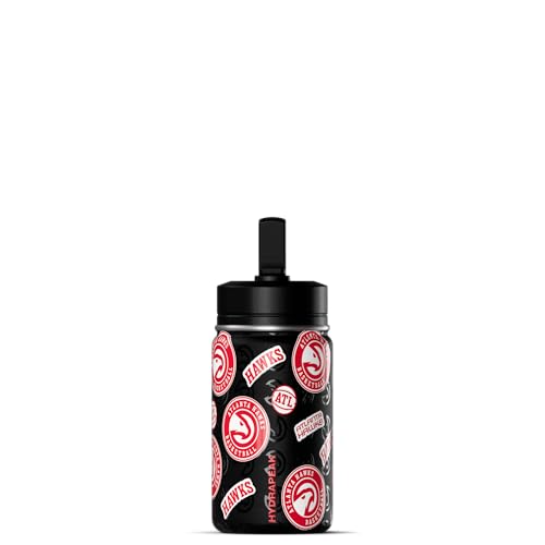 Hydrapeak x NBA Officially Licensed Atlanta Hawks 14oz Mini Kids Water Bottle with Straw Lid and Handle Reusable Stainless Steel Double Wall Insulated Spill Proof Sports Gift for Boys Girls - color: Atlanta Hawks