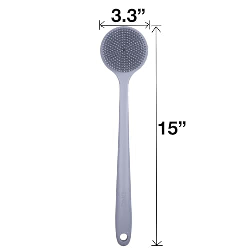 DNC Silicone Back Scrubber for Shower Bath Body Brush with Long Handle (Gray) - color: Gray