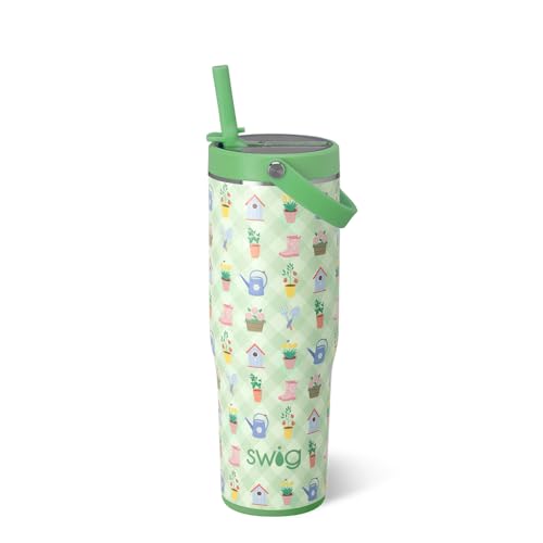 Swig Life 30oz Leakproof To-Go Tumbler with Handle, Green Thumb | Leakproof Lid - Triple Insulated Stainless Steel - Handle & Straw Included - Cup Holder Friendly - Dishwasher Safe - color: Green Thumb