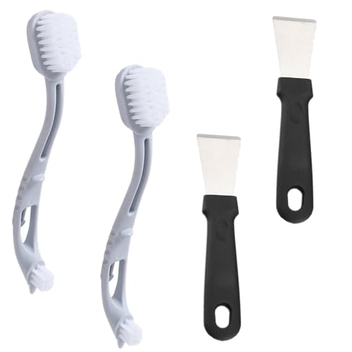 4 Pcs Bird Cage Cleaner with Two Brush Heads Long Handle Tool, Stainless Steel Bird Droppings Cleaning Scraper for Cleaning Bird Parrot Cages Kennels Perches