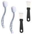 4 Pcs Bird Cage Cleaner with Two Brush Heads Long Handle Tool, Stainless Steel Bird Droppings Cleaning Scraper for Cleaning Bird Parrot Cages Kennels Perches