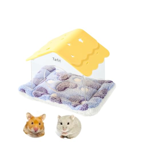 TUTU&LELE Starry Sky Hamster Hideout with Plush Cushion for Dwarf Hamsters (Yellow) - color: Yellow