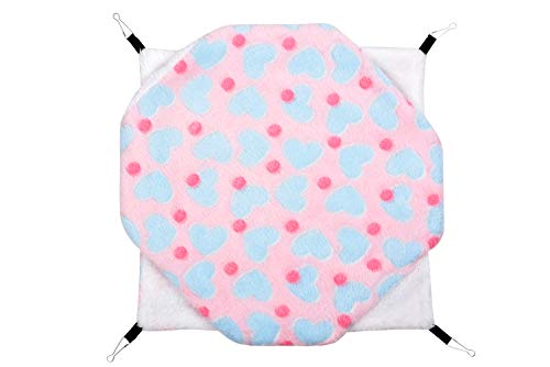 Petmolico Small Pet Warm Plush BunkBed Hanging Hammock Cage Accessories for Parrot Sugar Glider Ferret Squirrel Hamster Rat Hideout Playing Sleeping, Pink Heart