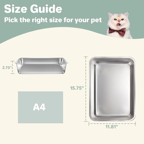 Low Entry Stainless Steel Cat Litter Box for Kittens Small cat, Metal Shallow Kitty Litter Box, Easy Access Kitty Litter Pan Tray,Pet Bathroom Accessories-15.75''Lx 11.81'' W x2.76'' H - color: 1 pack-15.75''Lx 11.81'' W x2.76'' H