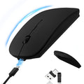 Slim Bluetooth Wireless Mouse with Jiggler - Black | Rechargeable Portable Mouse, BT5.2 & 2.4G, USB-C/USB-A Receiver, Adjustable DPI for MacBook, iPad, Laptop & PC - color: Black
