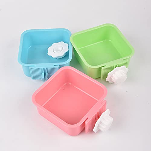 Crate Dog Bowl,Removable Stainless Steel Water Food Feeder Bowls Crate Coop Cup,Pet Cage Bowls with Bolt Holder for Cat, Puppy, Birds, Rats, Rabbits Small Animals ((Blue+Green+Pink) Square, Samll) - color: (Blue+Green+Pink) Square, size: Small
