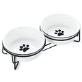 GDCZ Ceramics Raised Cat Bowls with Heighten Metal Stand,15 Ounces White - color: White