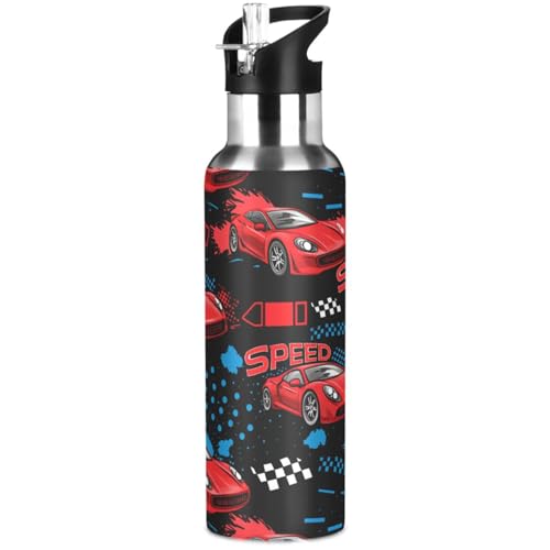 Red Race Car Insulated Sports Water Bottles Vacuum Stainless Steel Mug with Straw Lid & Handle 20 oz for Kids Men Women - color: A1253