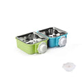 Crate Dog Bowl,Removable Stainless Steel Water Food Feeder Bowls Crate Coop Cup,Pet Cage Bowls with Bolt Holder for Cat, Puppy, Birds, Rats, Rabbits Small Animals ((Blue+Green) Square, Samll) - color: (Blue+Green) Square, size: Small