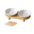 Havniva Elevated Cat Bowls, Cat Food and Water Bowl Set, Ceramic Cat Bowl | Raised Cat Food Bowls, Whisker Friendly, 5.6” Shallow Cat Dishes, Wide Cat Plates, Non-Slip Wood Stand, Two Heights - color: White, size: 2 Bowls