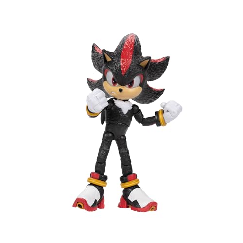 Sonic 3 Movie Action Figures 5-Inch Shadow Collector Toy Figure, Highly Articulated for Boys Girls - Officially Licensed Sonic The Hedgehog 3 Movie Product | Sonic The Hedgehog Movie 5 Inch Action Figure Wave 2 - Shadow (Grin Mouth)