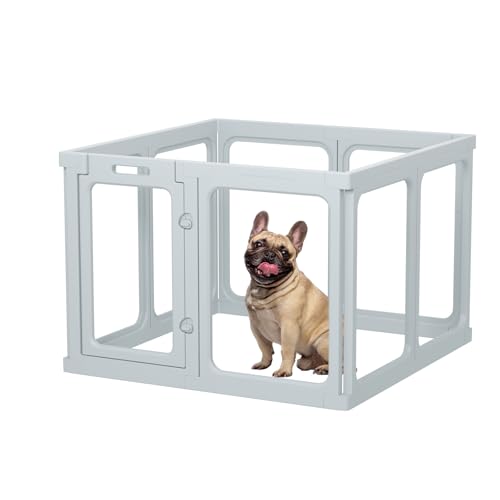 Clear Acrylic Dog Playpen - 33.4 x 33.4 Inch, 24" H 8 Planes Transparent Dog Fence Indoor, Sturdy Pet Pen for Puppy/Small Dog/Rabbit/Pig, Easy Assemble & Cleaning Plastic Whelping Box Enclosure, Grey - color: Grey