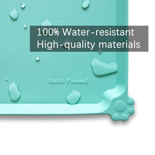 Hoki Found L Silicone Non Slip Pet Food Mats - Cat & Dog Bowl Placemats - Waterproof Feeding Mats for Carpet - Cool Mint - color: CoolMint, size: 22" x 14"