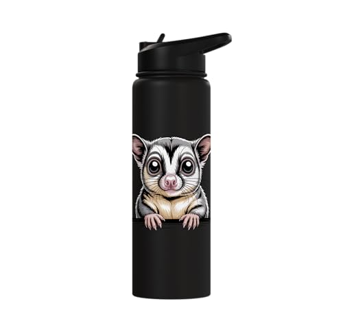 Sugar Glider Cute Peeking Marsupial Funny Animals Stainless Steel Insulated Water Bottle - color: Black